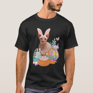 Funny happy easter sphynx cat bunny eggs basket ra T-Shirt