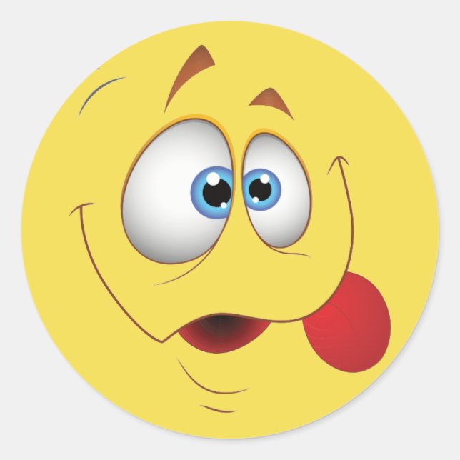 Funny Happy Face Blue Eyes Classic Round Sticker (Front)