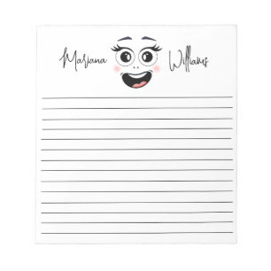 funny happy face, lined personalized name notepad