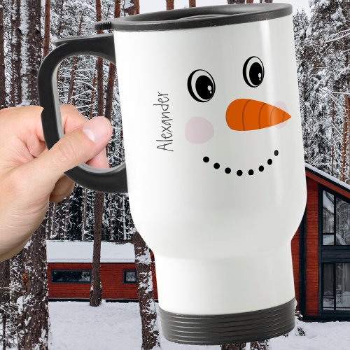 Funny Happy Face Snowman Christmas Hot Coco Two_To Travel Mug
