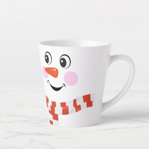 Funny Happy Face Snowman Winter Scarf Hot Cocoa  Latte Mug