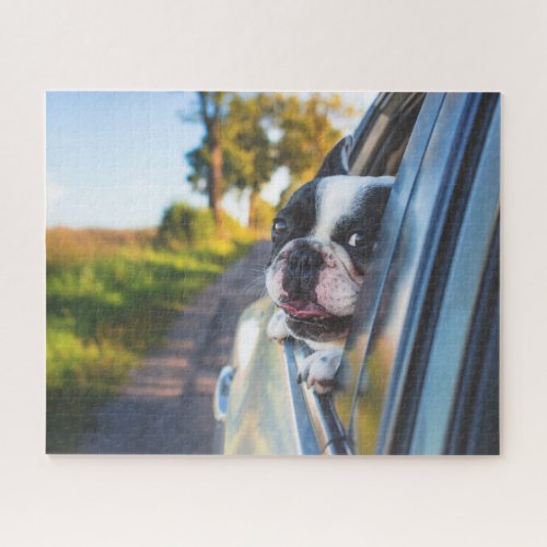 Funny Happy French Bulldog Dog Car Window Jigsaw Puzzle