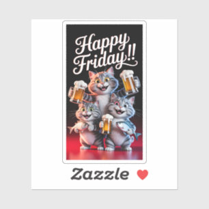 Funny Happy Friday Cats Drinking Beer Weekend Part Sticker