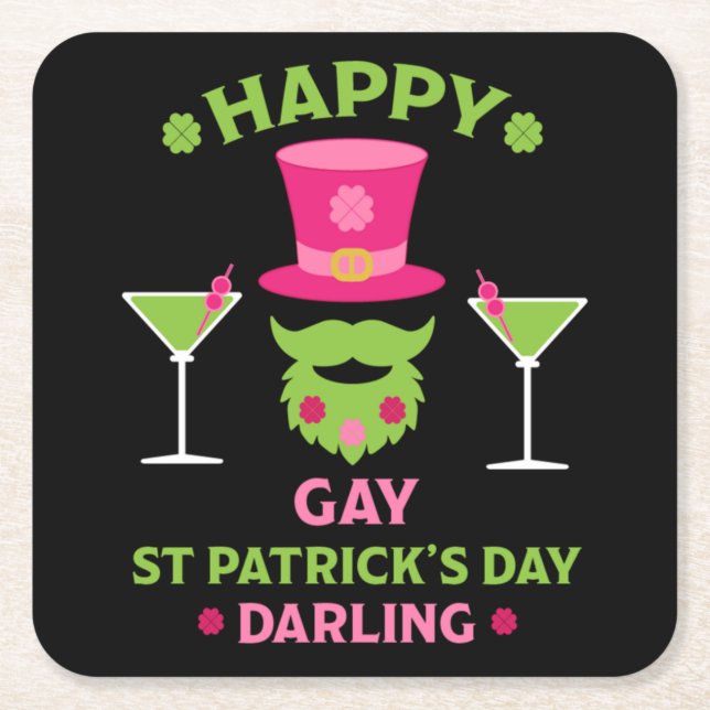 Funny Happy Gay St Patrick's Day  Square Paper Coaster (Front)