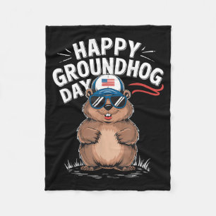 Funny Happy Groundhog Day Fleece Blanket