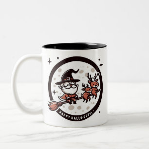 Funny "Happy Hallo-Oops!" Santa Witch Two-Tone Coffee Mug