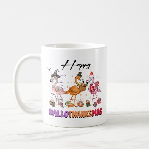 Funny Happy HalloThanksmas 2022  Cute Flamingo Coffee Mug