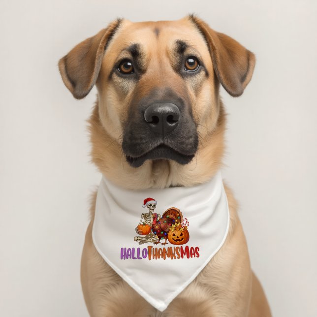 Funny Happy HalloThanksmas Bandana dog for collars (Dog 2)
