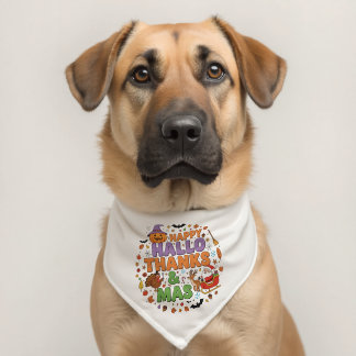 Funny Happy HalloThanksmas Dog Bandana Pet Bandana Collar