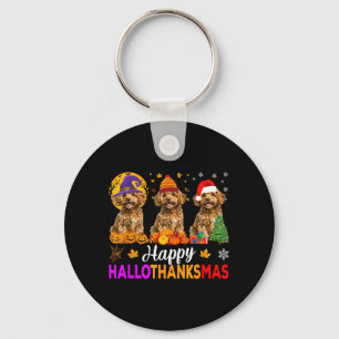 Funny Happy Hallothanksmas Poodle Dog Halloween Keychain