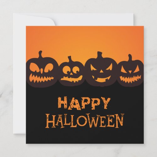 Funny Happy Halloween Carved Pumpkin Quartet Holiday Card