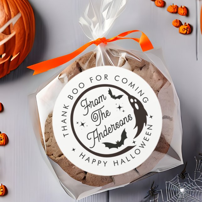 Funny Happy Halloween Ghost Thank Boo Party Favor Classic Round Sticker (Creator Uploaded)