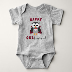 Funny Happy Halloween Owl Vampire Trick or Treat B Baby Bodysuit