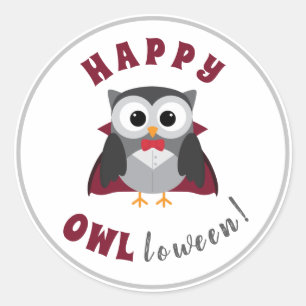 Funny Happy Halloween Owl Vampire Trick or Treat Classic Round Sticker