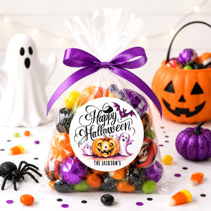 Funny Happy Halloween Pumpkin Ghosts Bat Favor Classic Round Sticker