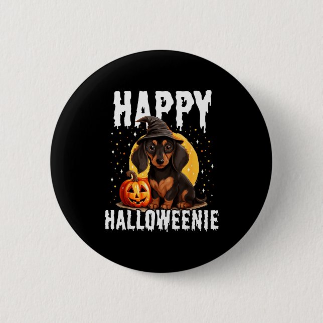 Funny Happy Halloweenie Halloween 2024 Weiner Dog  Button (Front)