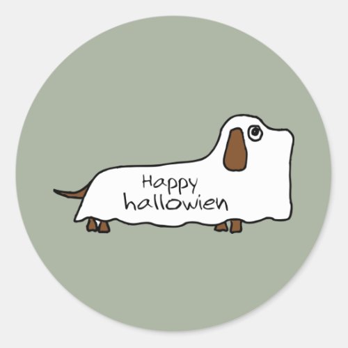 Funny Happy hallowiener wiener dog ghost halloween Classic Round Sticker