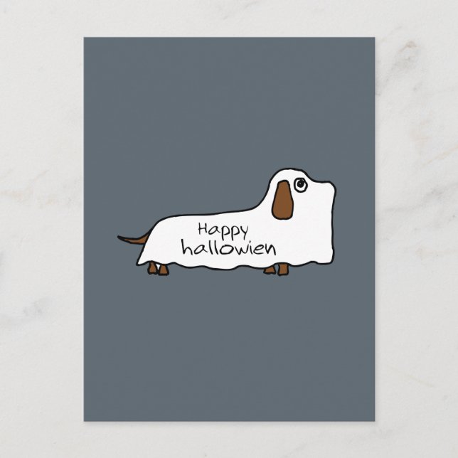 Funny Happy hallowiener wiener dog ghost halloween Postcard (Front)