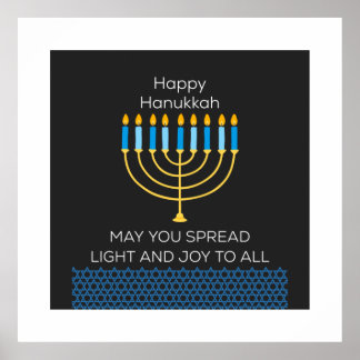 Funny Happy Hanukkah Cute Blue Chanukah Unique Poster