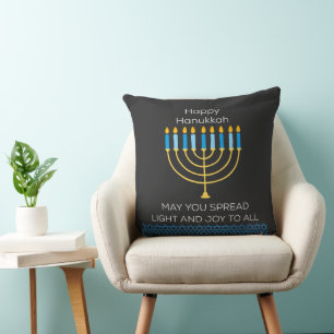 Funny Happy Hanukkah Cute Blue Chanukah Unique Throw Pillow