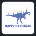 Funny Happy Hanukkah Dinosaur Menorah Candle Square Sticker<br><div class="desc">Hanukkah,  Chanukkah, or Channukah this design makes a perfect gift for anyone who celebrates and participates in Hanukkah and has an interest in Jewish traditions. Funny Dinosaur Happy Hanukkah design with Menorah Candles makes a great gift this Chanukah.</div>