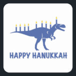 Funny Happy Hanukkah Dinosaur Menorah Candle Square Sticker<br><div class="desc">Hanukkah,  Chanukkah, or Channukah this design makes a perfect gift for anyone who celebrates and participates in Hanukkah and has an interest in Jewish traditions. Funny Dinosaur Happy Hanukkah design with Menorah Candles makes a great gift this Chanukah.</div>