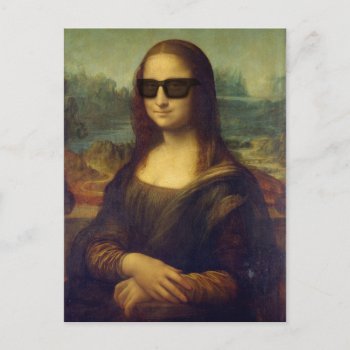 Funny Happy Hipster Mona Lisa In Shades Postcard by StrangeStore at Zazzle