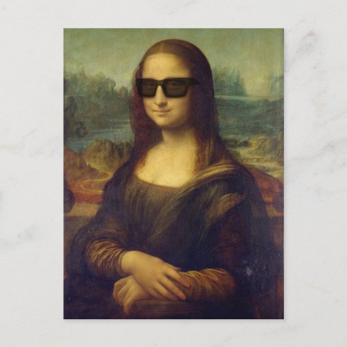 Funny Happy Hipster Mona Lisa in Shades Postcard