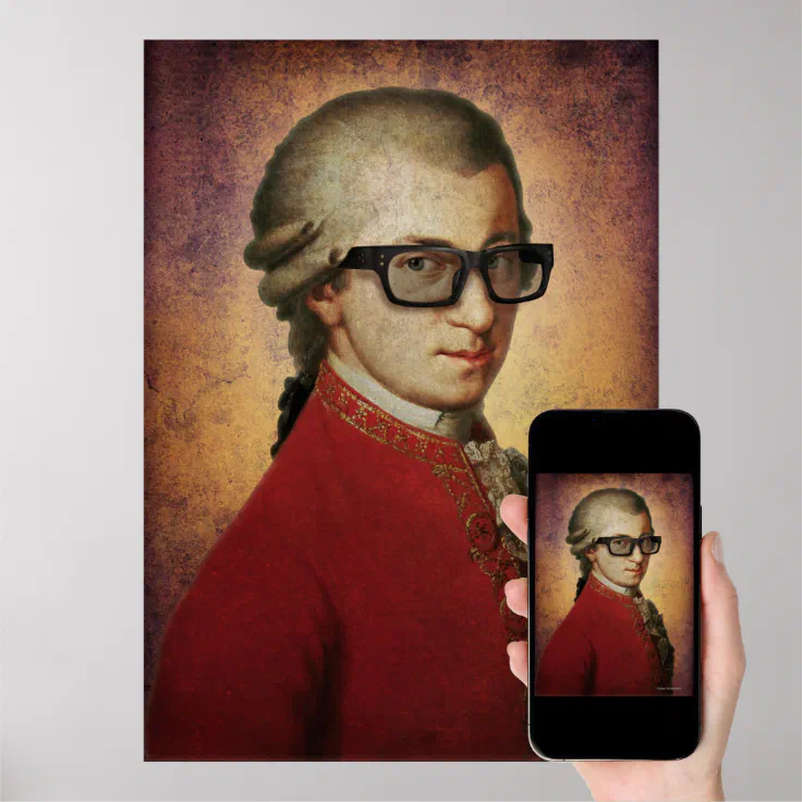 Funny Happy Hipster Mozart Classical Music Art Poster | Zazzle