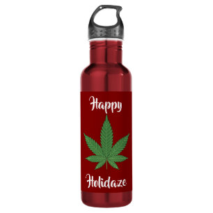 Funny Happy Holidaze Weed Leaf Personalized Stainless Steel Water Bottle