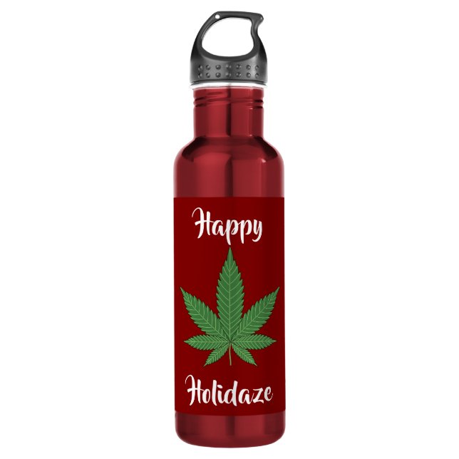 Funny Happy Holidaze Weed Leaf Personalized Stainless Steel Water Bottle (Front)