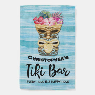 Funny Happy Hour Monogrammed Tiki Bar Party Garden Flag