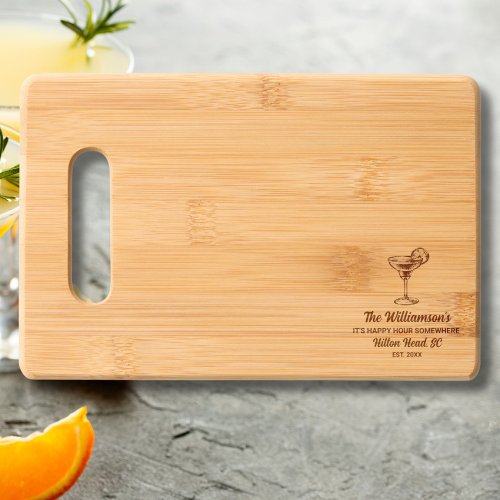 Funny Happy Hour Somewhere Personalized Text Cutting Board