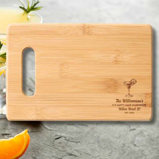 Funny Happy Hour Somewhere Personalized Text Engraved Cutting Board (Creator Uploaded)