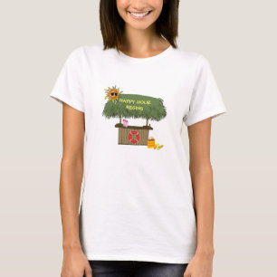 Funny HAPPY HOUR TropicaI island Tiki Bar Hut T-Shirt