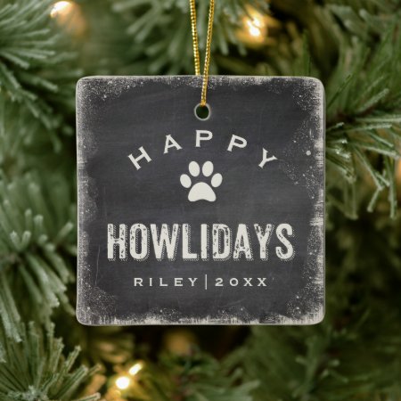 Funny Happy Howlidays Dog Photo And Name Custom Ceramic Ornament