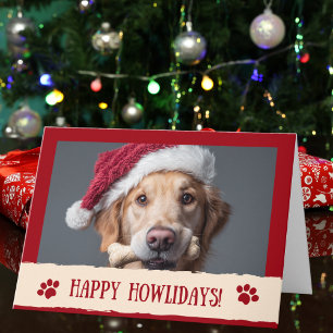 Funny Happy Howlidays! Dog Santa Hat Photo Custom Card