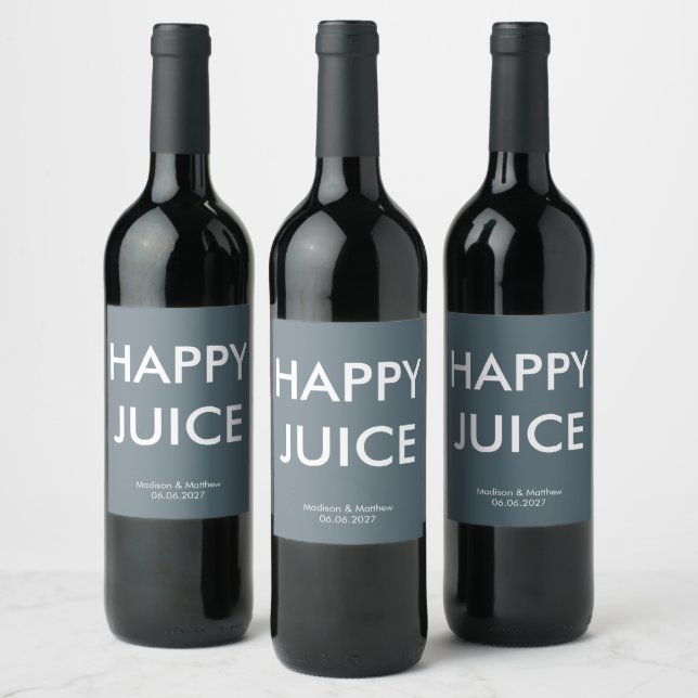 Funny Happy Juice Slate Gray Party Wedding Custom Wine Label (Bottles)