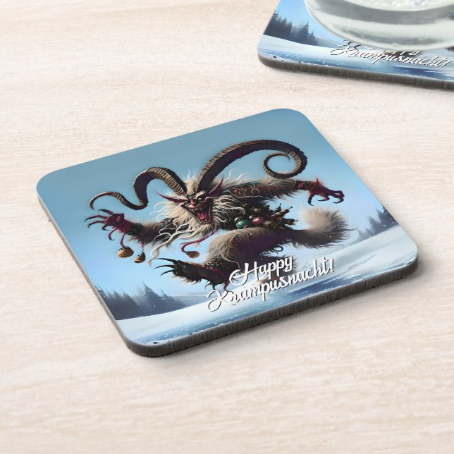 Funny Happy Krampusnacht Beverage Coaster (Left Side)
