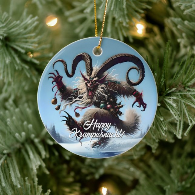Funny Happy Krampusnacht Ceramic Ornament (Tree)