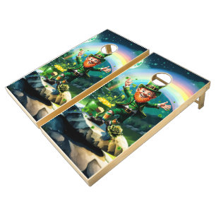 Funny happy leprechaun cornhole set