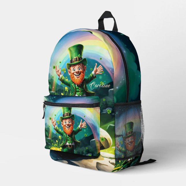 Funny happy  leprechaun printed backpack (Back Corner Right)