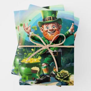 Funny happy leprechaun wrapping paper sheets