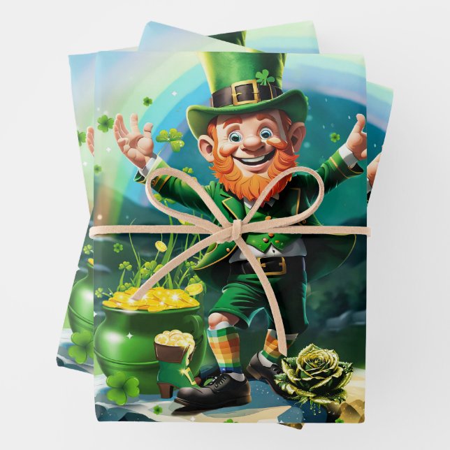 Funny happy  leprechaun  wrapping paper sheets (In situ)