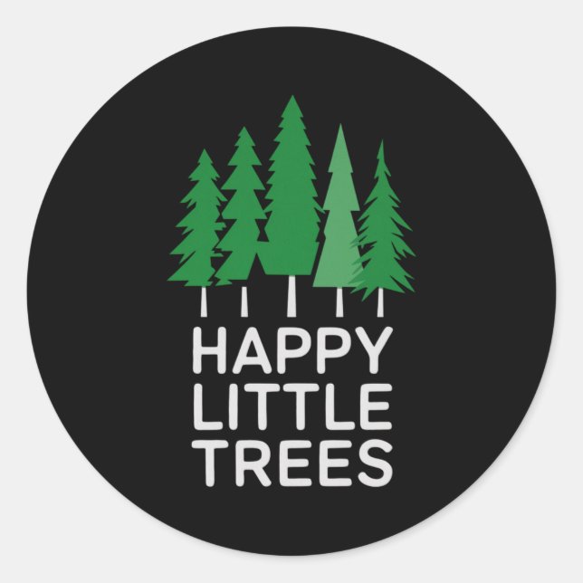 Funny Happy Little Trees Camng  Classic Round Sticker (Front)