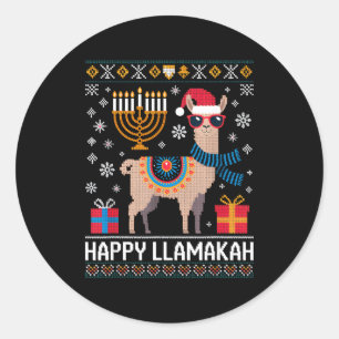 Funny Happy Llamakah Llama With Menorah  Classic Round Sticker
