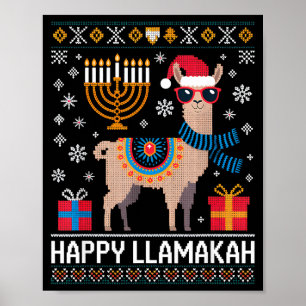 Funny Happy Llamakah Llama With Menorah Poster