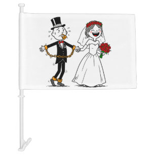 Funny happy marriage car flag