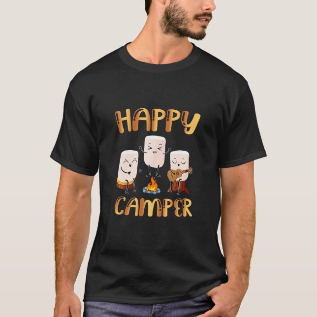 Funny Happy Marshmallow Camper Golden Camping Love T-Shirt (Front)