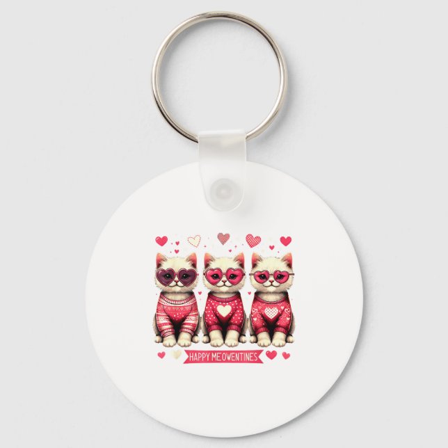 Funny Happy Meowentines Cute Valentine Cats Love C Keychain (Front)